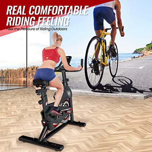 Exercise Bike-Indoor Stationary Bike for Home Gym,Workout Bike with Belt Drive,Cycling Bike with Digital Display & Comfortable Seat Cushion BlackRed 7