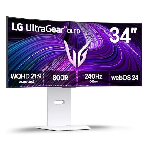 LG 34GX90SA-W 34-inch Ultragear WQHD (3440 x 1440) OLED Curved Gaming Monitor 240Hz, 1ms, NVIDIA G-Sync Compatible, AMD FreeSync Premium, VESA DisplayHDR True Black 400, webOS, USB Type-C, White