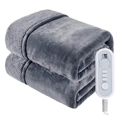 Ceamorfco Heated Blanket Twin, Electric Blanket Soft Sherpa Flannel, 10 Hours Auto Shut-off & 8 Fast Heating Levels, Machine Washable ETL Certified, Heating Blanket for Bed & Sofa (62x84 inches, Gray)