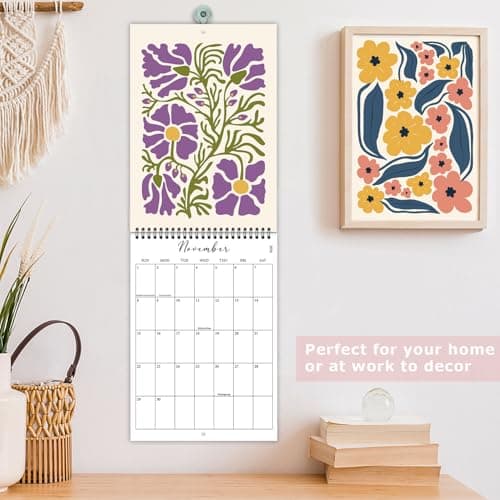 2026 Wall Calendar Art Floral, Aesthetic 18 Months Wall Calendar from January 2026 - June 2027, Unique Modern Hanging Monthly Calendar for Home Office Decor, 8.2" x 23" Open 7