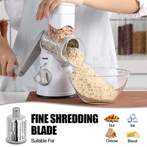 Geedel Rotary Cheese Grater, Kitchen Mandoline Vegetable Slicer with 3 Interchangeable Blades, Easy to Clean Rotary Grater Slicer for Fruit, Vegetables, Nuts 5