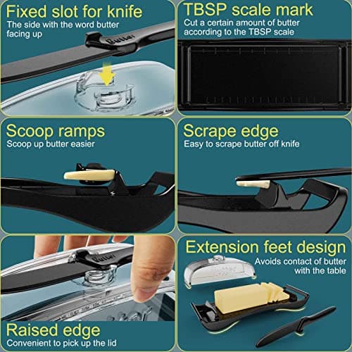 Plastic Butter Dish with Lid and Knife - BPA-Free Butter Tray Container for Countertop,Black Butter Dish for Refrigerator, Camping or Travel, Dishwasher & Freezer Safe 4