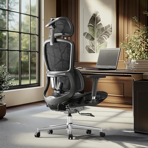 Hbada E2 Ergonomic Office Chair, Big and Tall Mesh Office Chair with 6-Way Dynamic Lumbar Support, 3D Adjustable Armrests, 3D Adjustable Headrest, High Back for Computer Chair, Black(No Footrest)