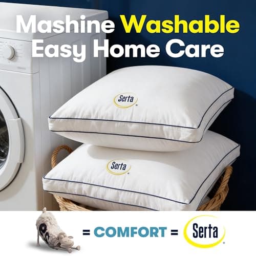 Serta Hotel Collection Bed Pillows Queen/Standard Size Set of 2, 400 Thread Count 100% Cotton Cover, Medium Firm, Support Gusseted Down Alternative Pillow for Back, Stomach or Side Sleepers, 18" x 26" 8