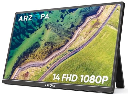 ARZOPA Portable Monitor Kickstand, 14.0" Ultra Slim Portable Laptop Monitor FHD 1080P External Display with Dual Speakers Second Screen for Laptop PC Phone Xbox PS4/5 Switch-A1S