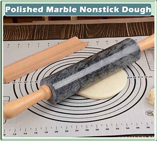 SIPARUI Marble Rolling Pin with Wooden Cradle Thick Handle Set for Baking,18.5 inch Premium Quality Polished Roller for Pizza Dough,Fondant,Pie Crust,Non-Stick Surface Easy to Clean(Black) 6