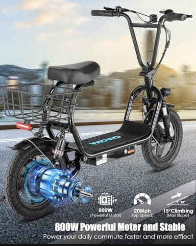 Caroma Electric Scooter with Seat, 500W/819W/870W Peak Motor, 15/25/30 Miles Range, 20Mph Top Speed, Foldable Electric Scooter for Adults, 14" BigTire E Scooter for Commuting with Shock Absorbing 7