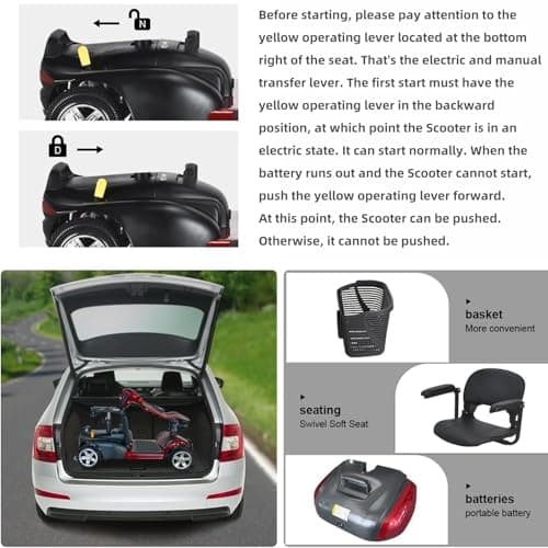Folding 25A 32 Miles Heavy Duty Mobility Scooter for Adults，Powered Mobility Scooters for Seniors, Mobility Scooter for Adults with Two Baskets，Compact Mobile for Travel,Supermarket Shopping 5