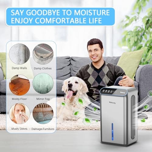 Dehumidifiers for Home (85 OZ Water Tank, 800 sq.ft) Quiet Small Dehumidifier for Basement Bedroom Bathroom with Drain Hose, 3 Gear Timer, Sleep Mode, Auto Shut Off, 7 Color Ambient Light 7