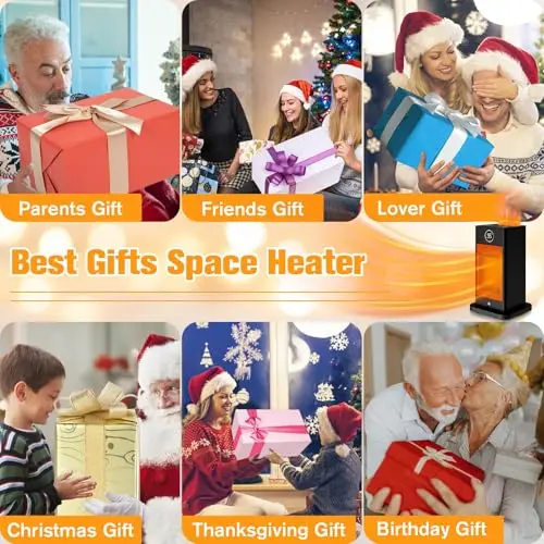 Space Heaters for Indoor Use,1500W PTC 2s Fast Heating Space Heater Large Room with Sensor Humidifier 3D Flame Effect Oscillating,Heater for Bedroom,Office,Dark Black 8