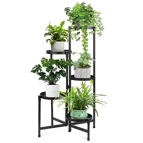 Atpddpey Plant Stand Indoor Outdoor 5 Tier Black Metal Plant Holder 31 in Tall 9 in Wide,Tiered Flower Pot Display Stand,Multiple Plant Stand for Living Room Corner Garden Patio Lawn Balcony