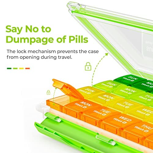 AUVON Moisture-Proof Monthly Pill Organizer, Large 28 Days Pill Box Case with Removable 4 Weeks Medication Organizer Rows, Travel-Friendly to Store Fish Oils, Vitamins, Supplements, Medications 5