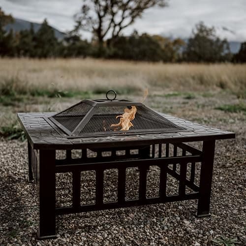GasOne 32-inch Metal Fire Pit - Modern Outdoor Fireplace with Screen - Perfect for Camping, Heating, Bonfires & Picnics 8
