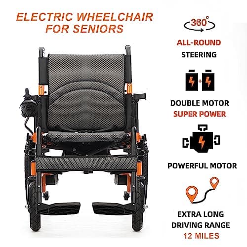Foldable Electric Wheelchairs for Adults, Lighweight Electric Wheelchair,All Terrain Motorized Wheelchair for Seniors,Dual Motor Power Wheelchairs,Portable Mobility Aid,Support 330Lbs (20"Seat) Black 3