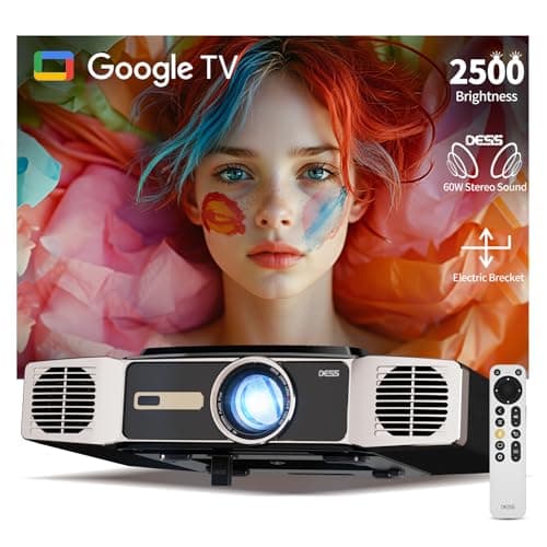 Dess C5 Enterprise GTV Projector,4K projector with Wifi6 and bluetooth,Home theater projector,2500 Brightness,Built in Electric Bracket, Stereo Surround Sound,300''IMAX-Enhanced Quality
