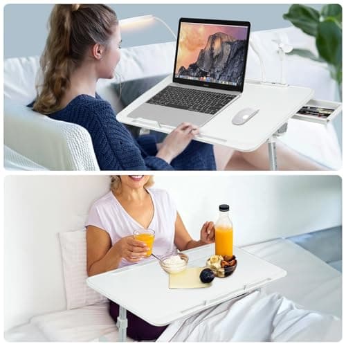 iXTRA Laptop Lap Desk with Cooling Fan - Adjustable with Light, USB, Storage Drawer - Folding Bed Desk,22.04"*12.59",White 6