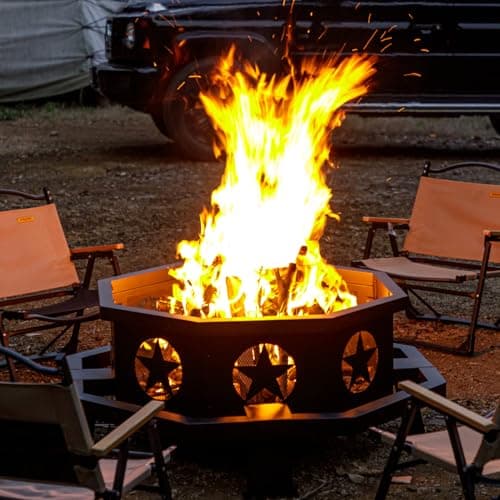 Panovue 42 inch Fire Pit for Outside, Heavy Duty Wood Burning Fire Pits with Fire Poker, Outdoor Octagonal Firepit for Camping, Yard, Patio 7