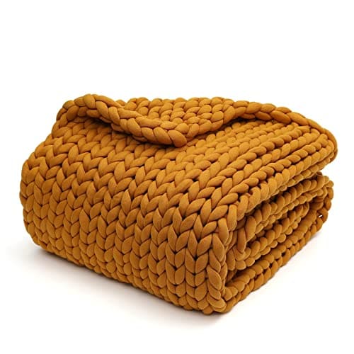 YnM Knitted Weighted Blanket, Handmade Chunky Knitted Design, Soft and Cozy, Temperature Regulating and Breathable, Machine Washable Throw for Sleep or Home Decor (Yellow Fusion, 50x60 Inch, 10lbs)