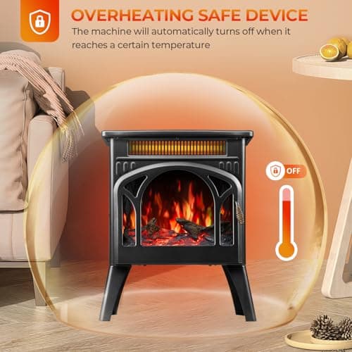 R.W.FLAME Electric Fireplace Heater 17" with Remote Control, Cathedral Stylish, Different Flame Effects and Log Set Colors, Adjustable Brightness and Heating Mode, Overheating Safe Design 6