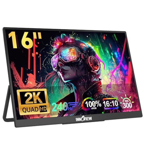 InnoView 16" 240Hz Portable Monitor 2K 2560x1600 100% sRGB Portable Gaming Monitor with 180° Adjustable Type-C HDMI Travel Monitor for Laptop PS5 Switch Xbox (Support 180Hz 165Hz 144Hz 120Hz)