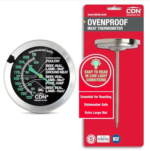CDN Ovenproof Meat Thermometer – Glow Dial | ProAccurate® | 2" Easy-Read Dial | Waterproof, Recalibratable | For Oven Roasting, Poultry, Beef, BBQ | IRM200-GLOW