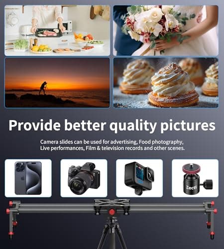 Zecti Camera Slider 24"/60 cm Adjustable Carbon Fiber Camera Dolly Track Slider Video Stabilizer Rail for Camera DSLR Video Movie Photography Camcorder Stabili & Phone, Black 7