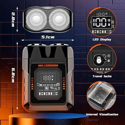 Mini Portable Electric Shaver, MAXGROOM 8500RPM Compact Small Electric Razor for Men, IPX7 Waterproof Wet & Dry Cordless Pocket USB-C Rechargeable with LED Display, Detachable Head Shaver 5