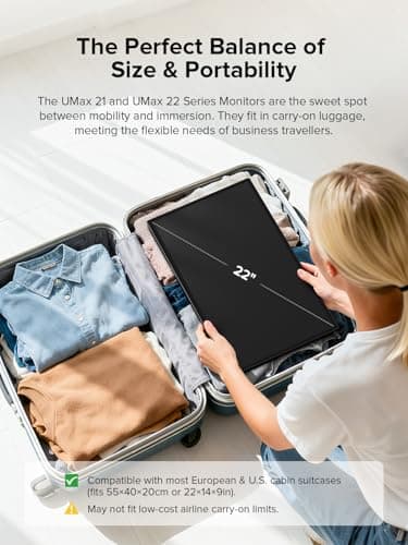 UPERFECT 22" Portable Monitor 2K QLED w/VESA & 180° Adjustable Stand, 2560×1440 QHD FreeSync HDR Gaming Display, USB-C HDMI Travel Second Monitor for Laptop, Phone, PC & Gaming Consoles 9