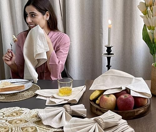 Bedding Craft Linen Flax Cotton Cloth Dinner Napkins Set of 12 – 18x18 Natural Fabric with Hemstitched Mitered Corners – Machine Washable Wedding, Cocktail & Party Table Napkins 6