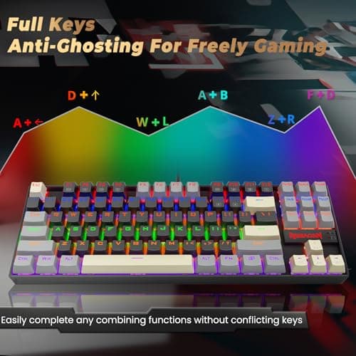 Redragon K552 Mechanical Gaming Keyboard, 87-Key Compact, LED Gaming Keyboard with Red Switches, Anti-Ghosting, Metal Frame for PC Gaming & Typing, Beginner-Friendly (Eclipse Gilded) 6