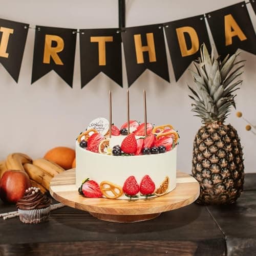 GOVOKOI 12" Acacia Wood Revolving Cake Stand, 2" High Rotating Cake Turntable, Wooden Rotating Display Stand for Cake, Cupcake Decorating Supplies 5