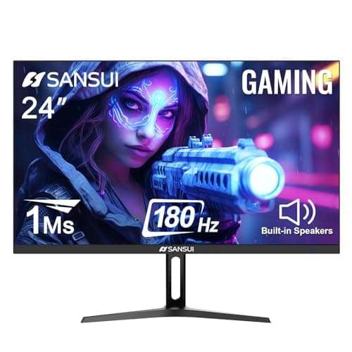 SANSUI 24 Inch Gaming Monitor 180Hz, Computer Monitor with Speakers 1*DP 2*HDMI Ports, FHD 1080P 110% sRGB VESA Support Eye Cares (One HDMI Cable Included ES-G24F4S)