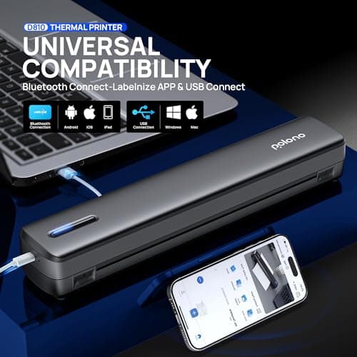 POLONO Portable Printer Wireless for Travel, D810 Bluetooth Thermal Printer Support for 8.5"x11" US Letter, Inkless Printer Compatible with iOS, Android, Laptop for Office, Car and Home, Black 5