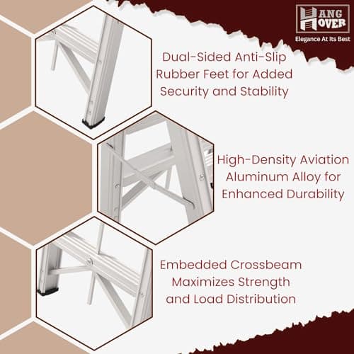 Lightweight Aluminum 4-Step Folding Ladder | Twin Front, Collapsible A-Frame Design with Wide Anti-Slip Pedals | Compact, Portable Step Stool | 330lb Capacity, EN131 Certified 9