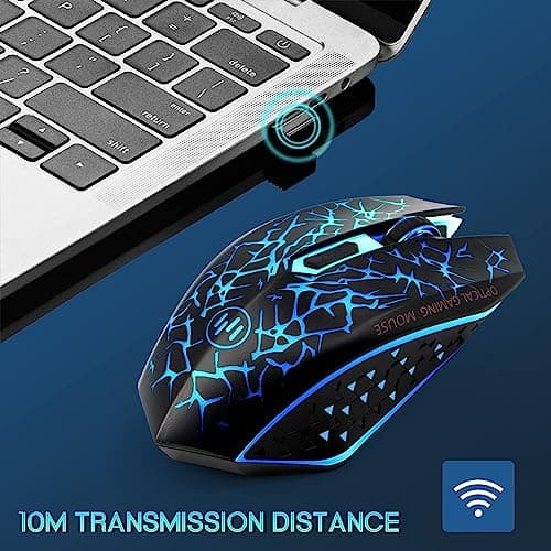 VEGCOO C12 Wireless Gaming Mouse,Rechargeable Mice Silent Click Cordless Mouse with 6 Buttons PC Gaming Mice Advanced Technology with 2.4GHZ Up to 2400DPI for PC Laptop (Blue) 5