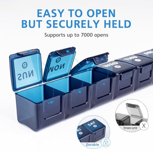 2-Pack Weekly Large Pill Organizer for Travel, 7 Day Pill Boxes and Organizer, Big Compartments Pill Case AM PM,14 Day XL Medication Organizer Dispenser for Fish Oils, Vitamin Holder Supplement 5