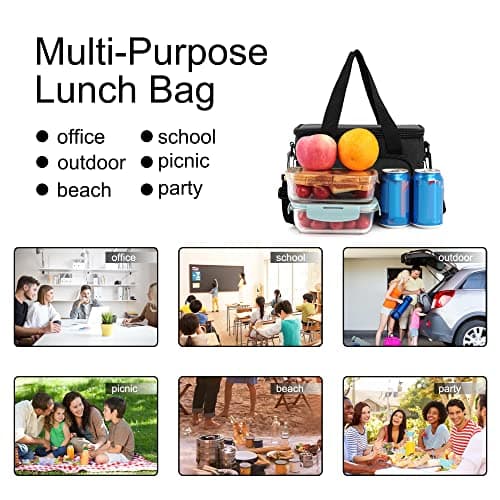 Femuar Reusable Lunch Box for Men/Women - Insulated Lunch Bag Leakproof Lunchbox for Work Office Picnic Beach - Freezable Lunch Cooler Bag with Adjustable Shoulder Strap - Black 7