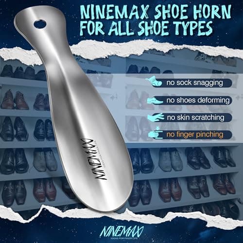 NINEMAX Metal Shoe Horn, Small Travel Shoehorn for Men Women Kids, Portable Stainless Steel Shoe Spoon Helper 7.5'' (Pack of 2) 5