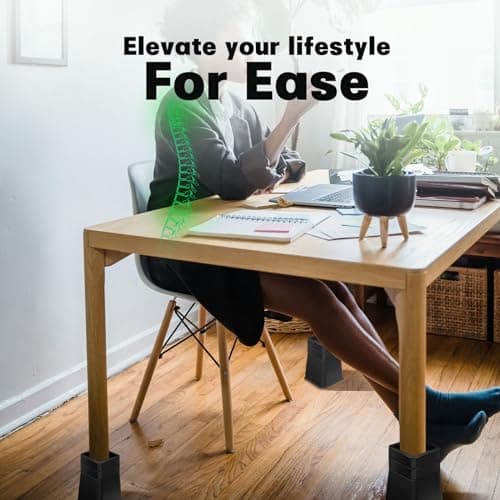 ANNKUT Bed Risers 12 inch Heavy Duty,Elevation in Heights 1,2,3,4,5,6,7,8,9,10,11,12 Inch，Adjustable Furniture Risers for Chair Table and Desk Legs Lifting (4 Pack,Black) 6