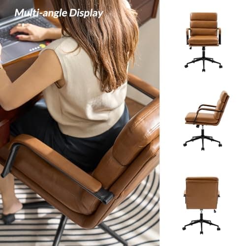 HULALA HOME Modern Faux Leather Home Office Chair with Tilt Lock & Metal Base, Desk Chair with Wheels & Padded Cushion, 360° Swivel Wide Seat Computer Task Chair, Camel 7