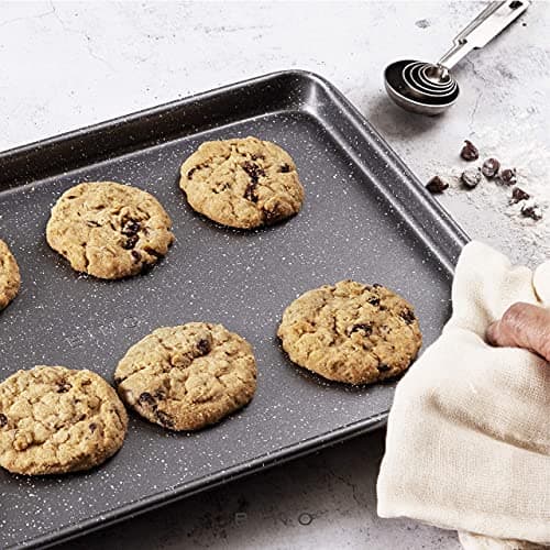BINO Bakeware Nonstick Cookie Sheet Baking Tray Set 3-Piece - Speckled Gunmetal | NonStick Baking Pans Set | Carbon Steel Tray Bakeware Sets | Oven Safe Baking Set | Cookie Sheet Pans | Food-Safe Tray 8