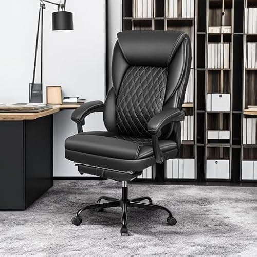 BestEra Office Chair, Big and Tall Executive Office Chair with Foot Rest Ergonomic Office Chairs Home Office Desk Chairs Reclining High Back Leather Chair with Lumbar Support (Black) 6