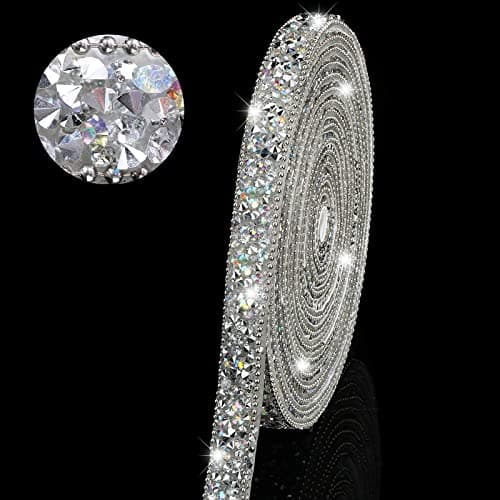 Hicarer 3 Yards Resin Rhinestone Ribbons for Graduation Cap Decorations Wedding Self Adhesive Glitter Resin Diamond Crystal Ribbon Craft DIY Bag Shoes Clothes(0.4 Inch,Silver AB Color)
