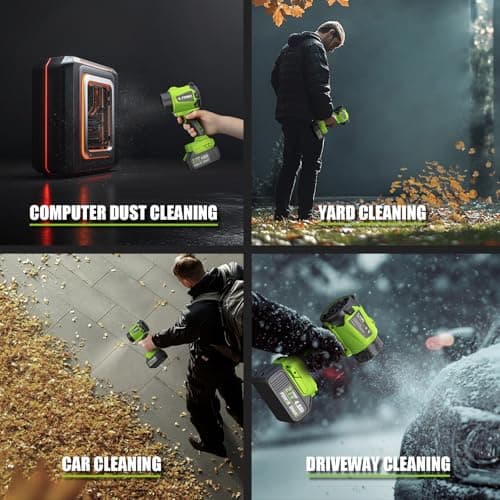 Leaf Blower Cordless - Lightweight Electric Handheld Blower with Battery and Charger, 3 Speed Mode, Blowers for Lawn Care, Patio Cleaning, Dust Cleaner, Snow Blower (Green) 8