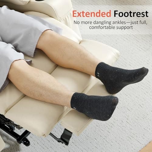 MCombo Power Lift Recliner Chair for Elderly, Lift Chair with Heat and Massage, FSC Certified, USB Ports, Cup Holders, Faux Leather 7040 (Cream White, Medium) 6