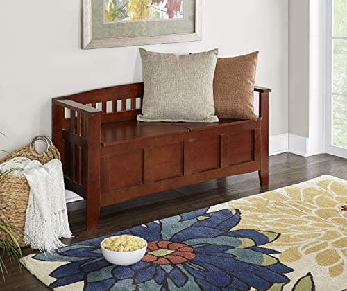 Linon Home Decor Storage Bench with Short Split Seat Storage, Walnut, 50 inchw x 17 inchd x 25.25 inchh. 2