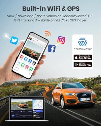 4K Dash Cam Front and Rear, Built-in WiFi GPS, 3" IPS Screen, Included 64GB Card, HDR Night Vision Dash Camera for Cars, App Control, Emergency Lock, Accident Record, Parking Mode, Support 512GB Max 5