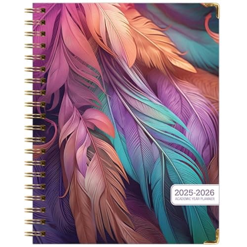 HARDCOVER Academic Year 2025-2026 Planner: (June 2025 Through July 2026) 8.5"x11" Daily Weekly Monthly Planner Yearly Agenda. Bookmark, Pocket Folder and Sticky Note Set (Pastel Peacock) 7