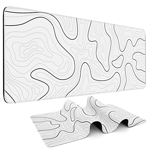 DIGSOM Mouse Pad Gaming Mousepad 31.5 x 11.8 in Large Mouse Pad for Keyboard and Mouse with Anti-Slip Rubber Base, Keyboard Pad XL Mouse Mat for Home and Office(White with Black Topographic Line)