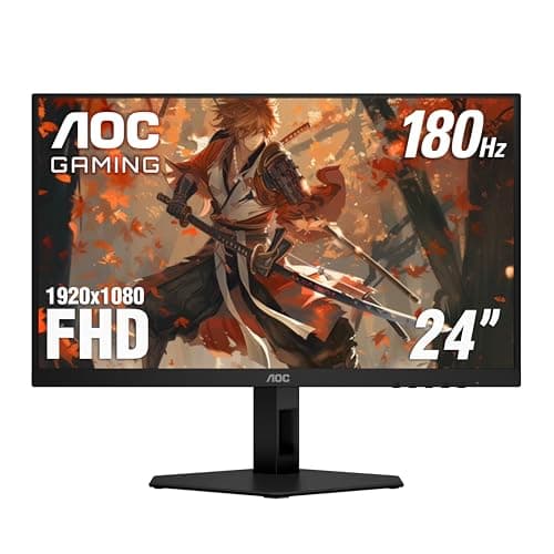AOC 24G4E 24" Gaming Monitor, Full HD 1920x1080 IPS Panel, 180Hz 1ms, 1x HDMI 2.0, 1x Display Port, Adaptive-Sync, Audio Earphone Out, Console Gaming Ready, 3-Year Zero-Bright-Dot